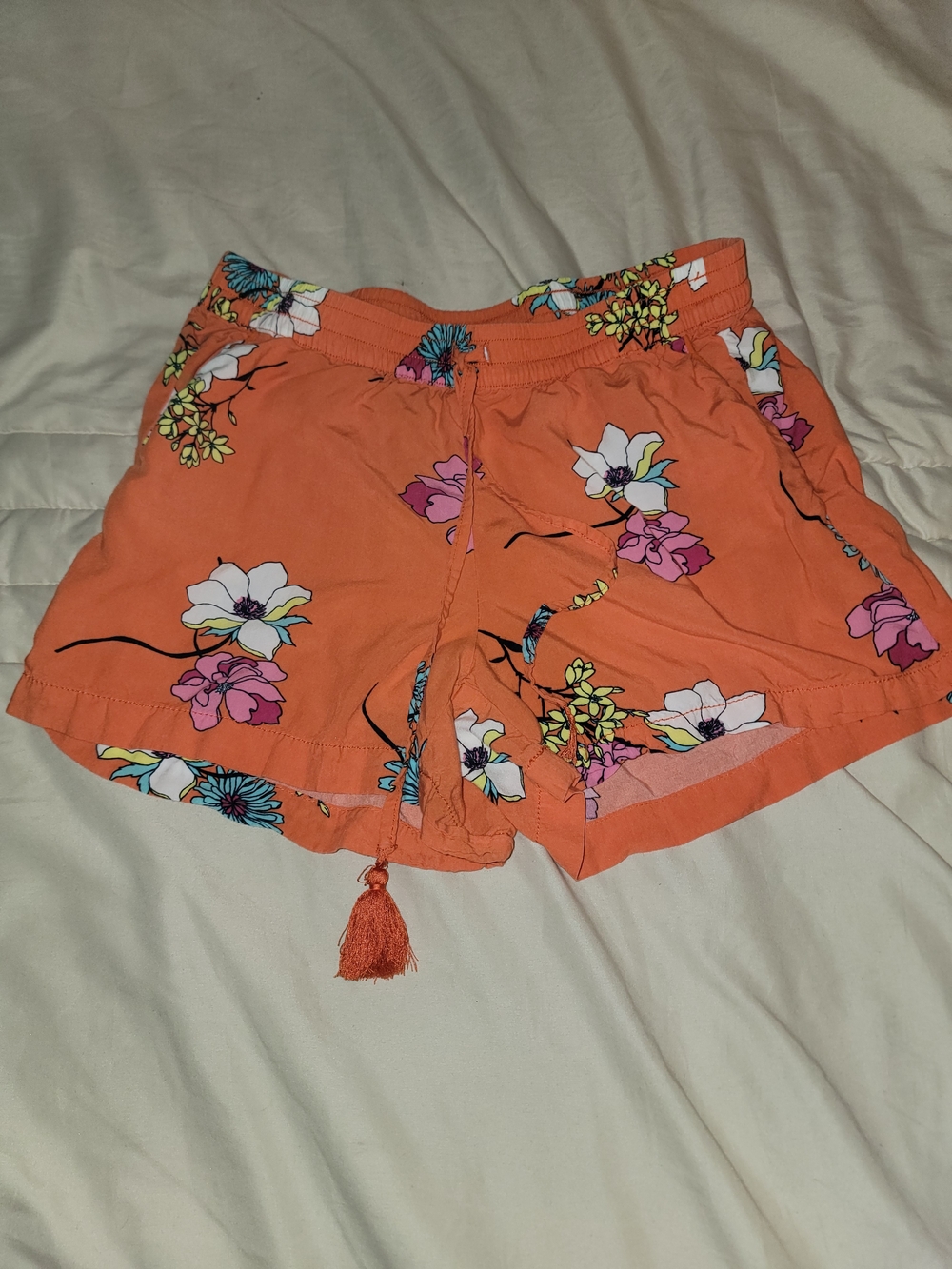 a.n.a Orange Floral Tassel Drawstring Shorts